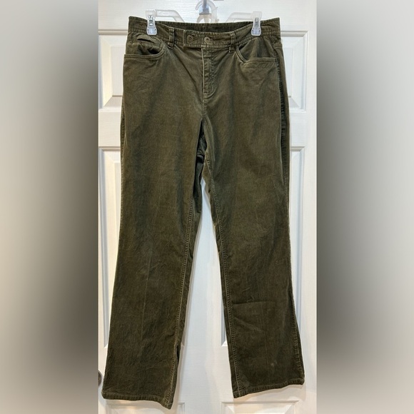 Women's Khaki Green Corduroy Pants Size 10 Boho 90's Grunge Western Hippie Y2K - Picture 1 of 8